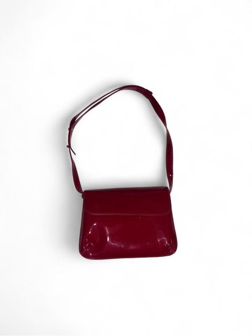 Glossy Patent Shoulder Bag in Burgundy